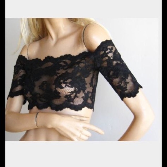 Victoria Secret Black Lace Crop Top Off Shoulder Dmall - Picture 3 of 4